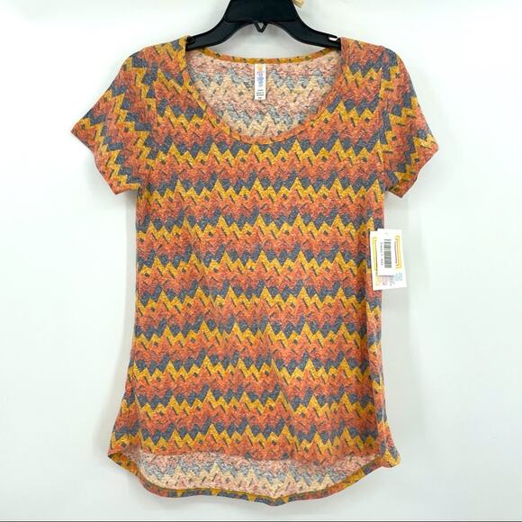 Lularoe Classic T Shirt Short Sleeve Chevron Zig Zag Orange XXS NEW - Picture 2 of 11
